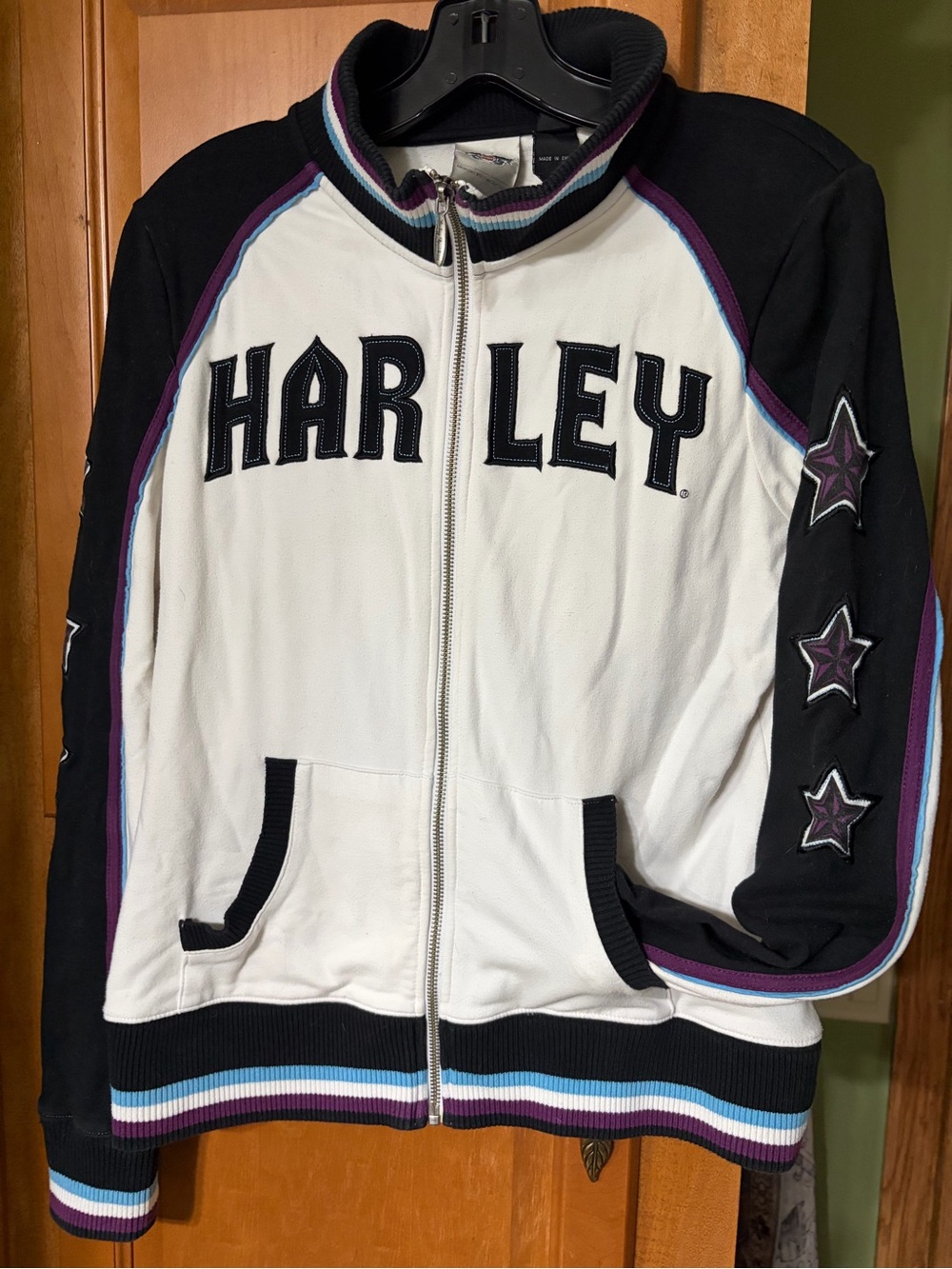 Harley-Davidson White, Black & Purple Ribbed Collar Jacket
